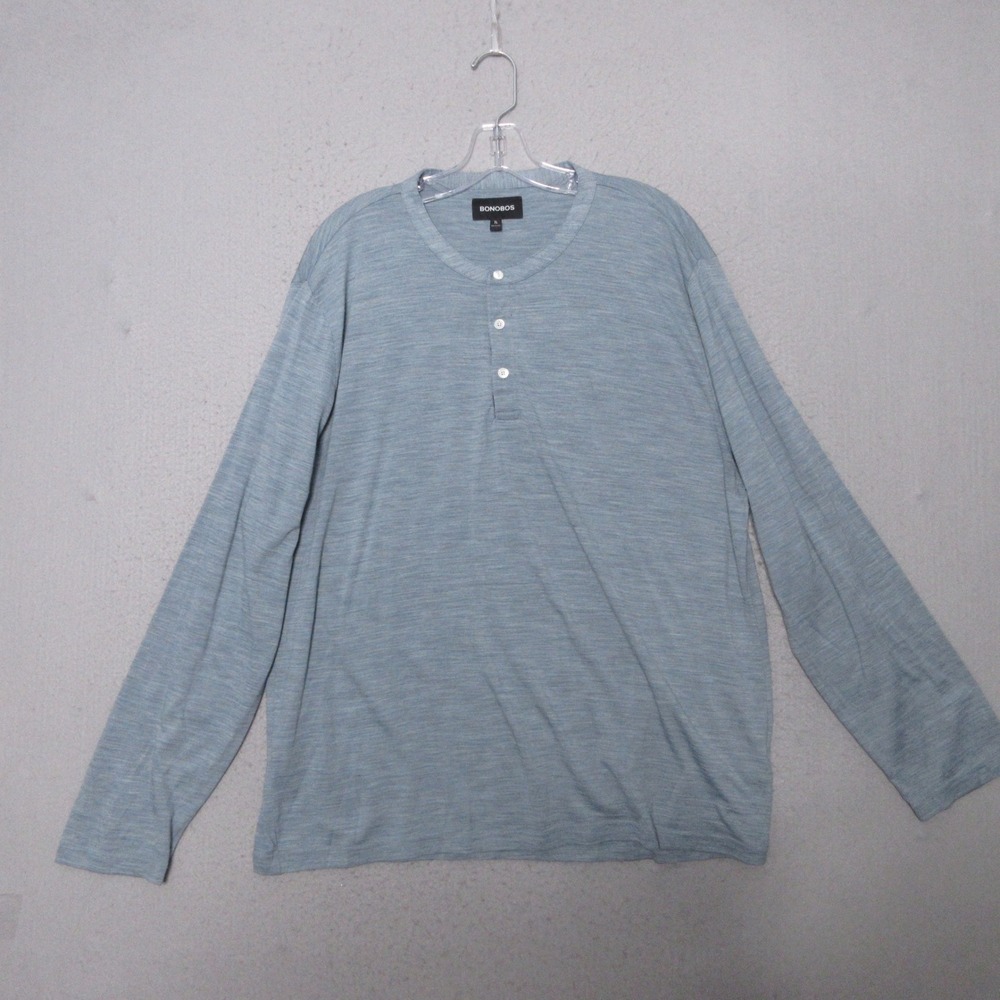 Bonobos Henley Shirt XL Merino Wool Blend Blue Lightweight Layer Minimalist